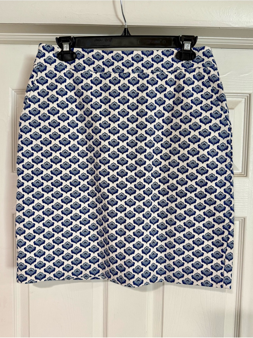 Boden Blue and White Mini Skirt with Floral Tile Print